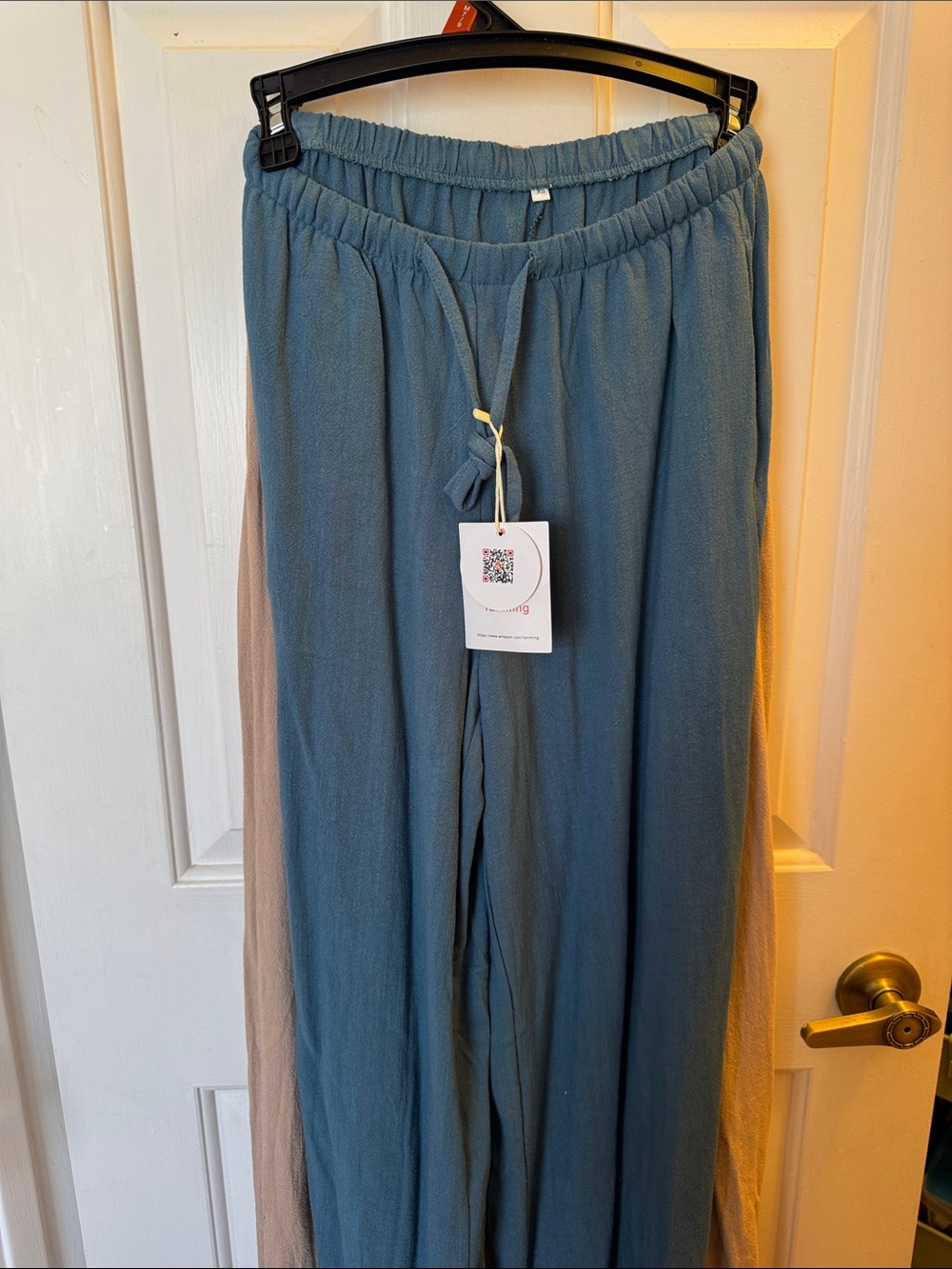 Relaxed Wide-Leg Drawstring Pants Teal & Tan 2 pair drawstring with pockets XS